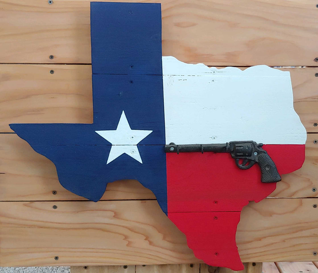 Texas-shaped Wood Sign with Revolver Key Holder