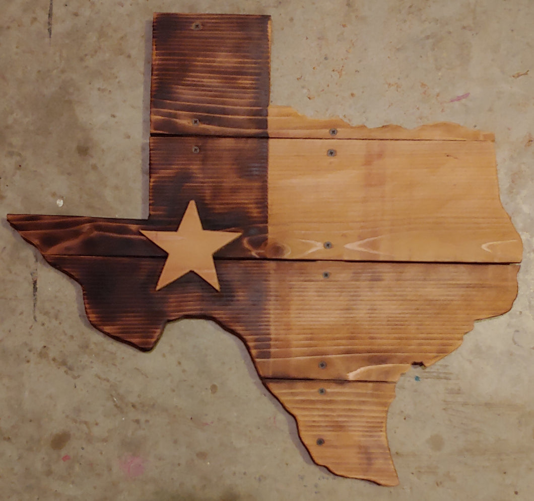 Small Texas Shaped Burned Wood Sign